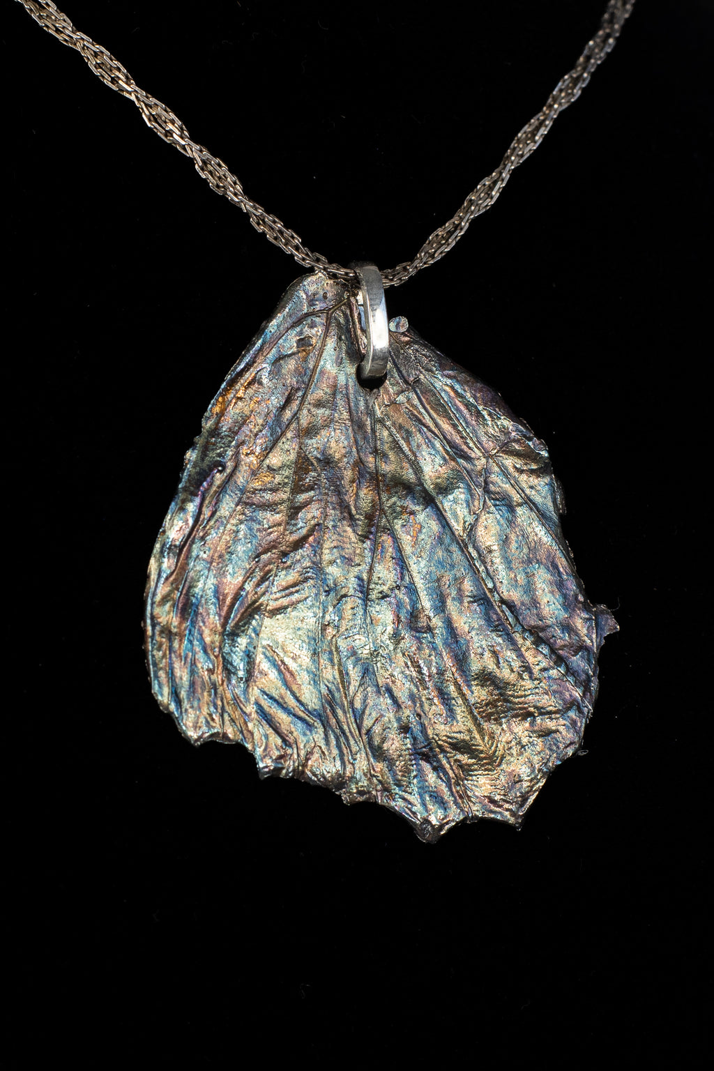 Statement Sized Morpho Wing Fossil Pendant with Celestial Aurora Patina — image 2