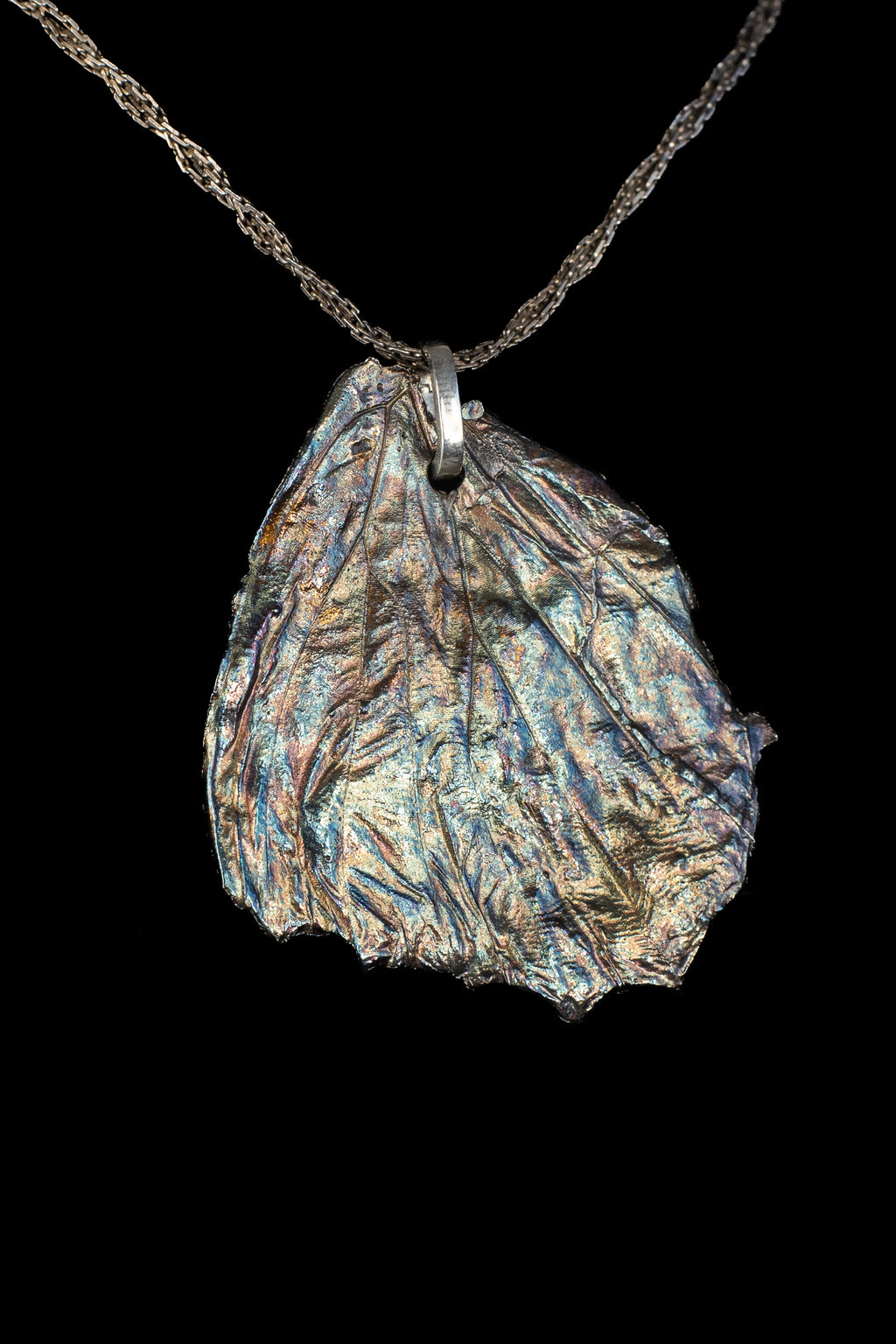 Statement Sized Morpho Wing Fossil Pendant with Celestial Aurora Patina — image 4