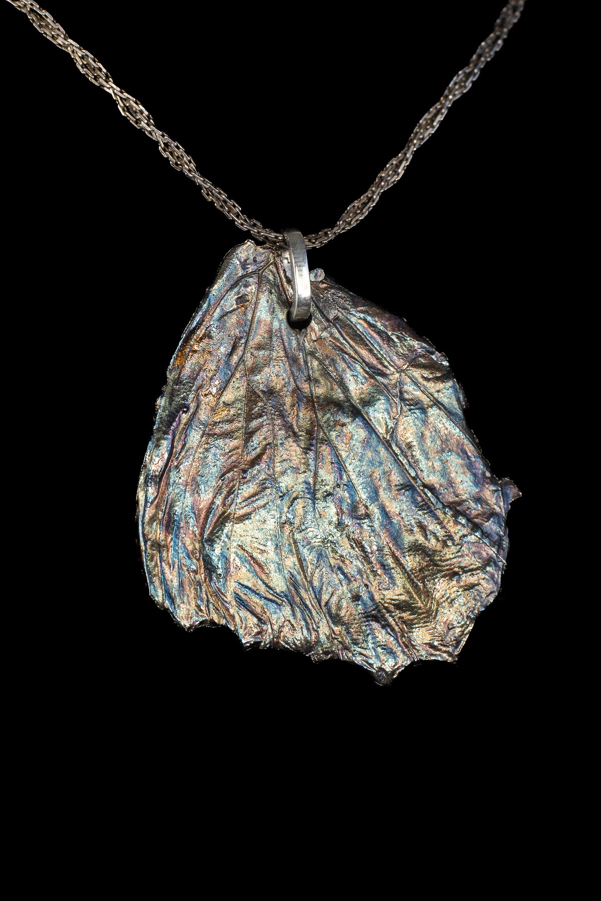 Statement Sized Morpho Wing Fossil Pendant with Celestial Aurora Patina — image 4