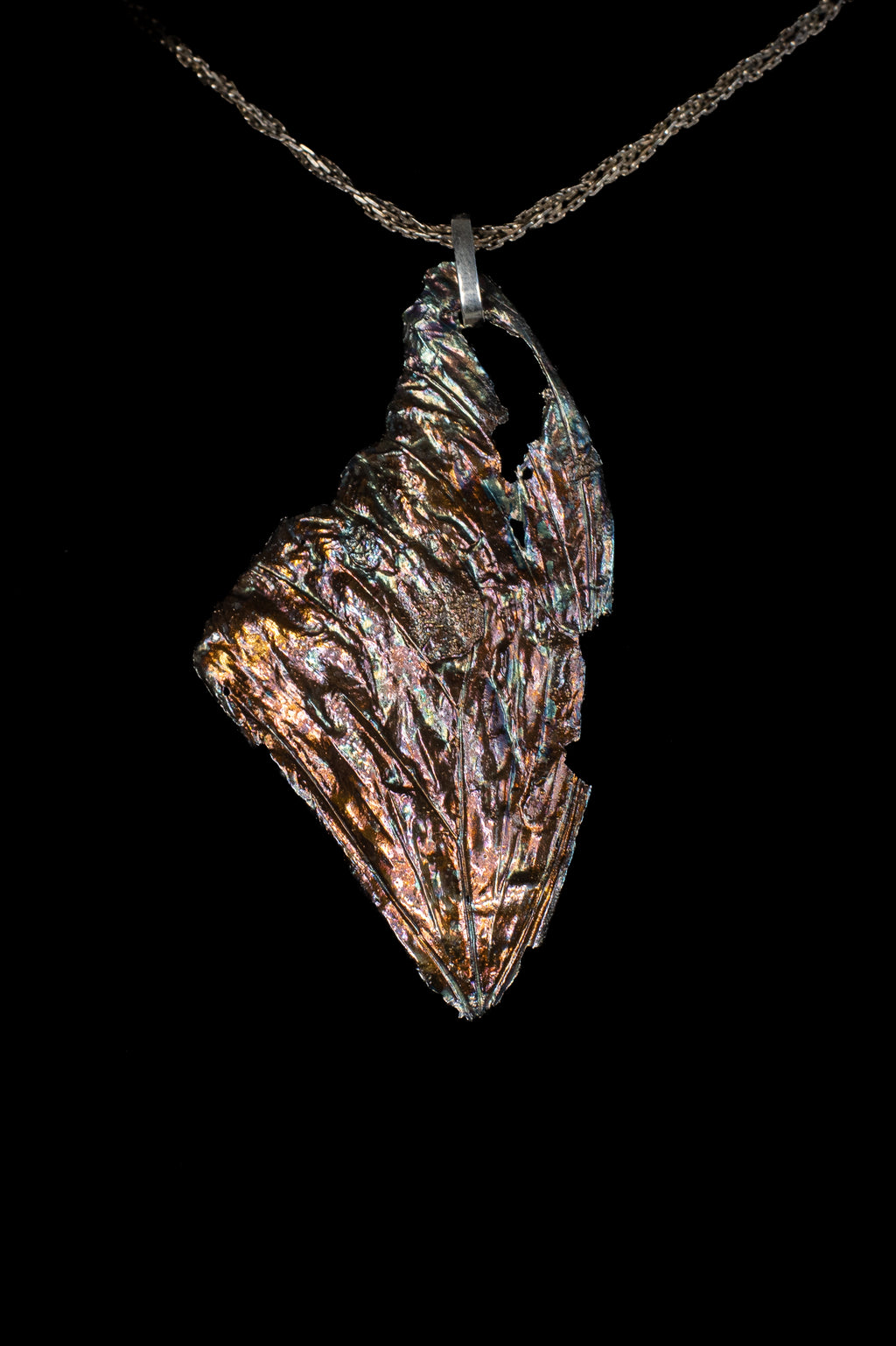 Statement Sized Morpho Wing Fossil Pendant with Violet Genesis Patina — image 1