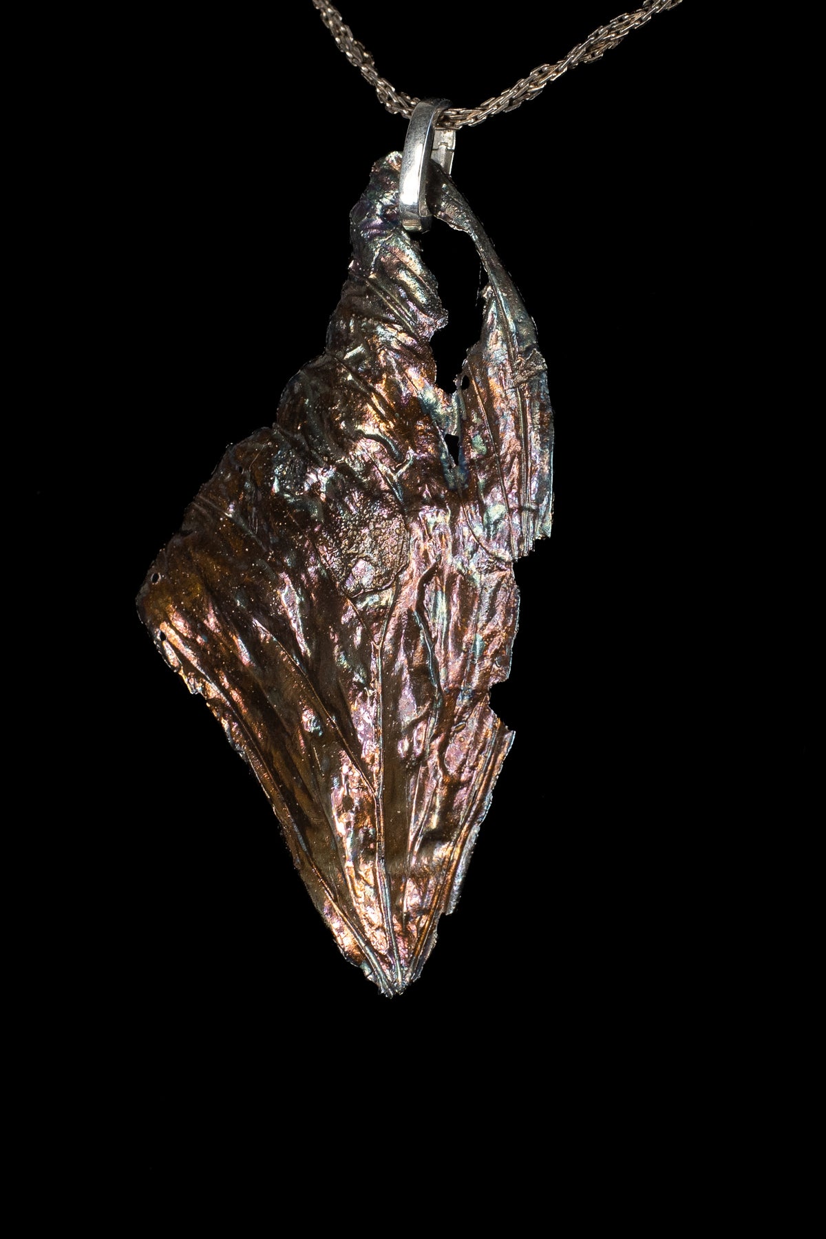 Statement Sized Morpho Wing Fossil Pendant with Violet Genesis Patina — image 4