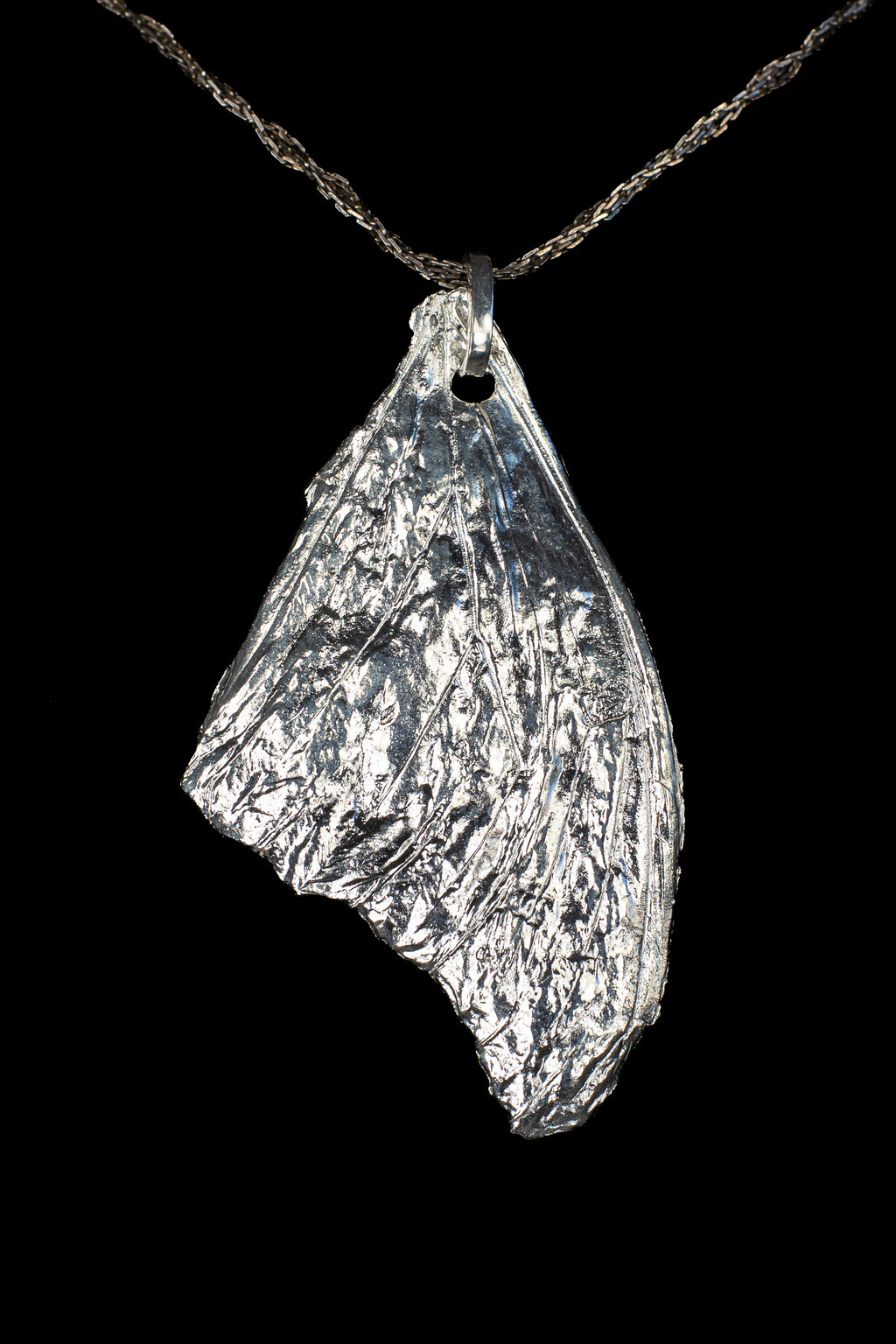 Statement Sized Morpho Wing Fossil Pendant with Liquid Mirror Finish — image 1