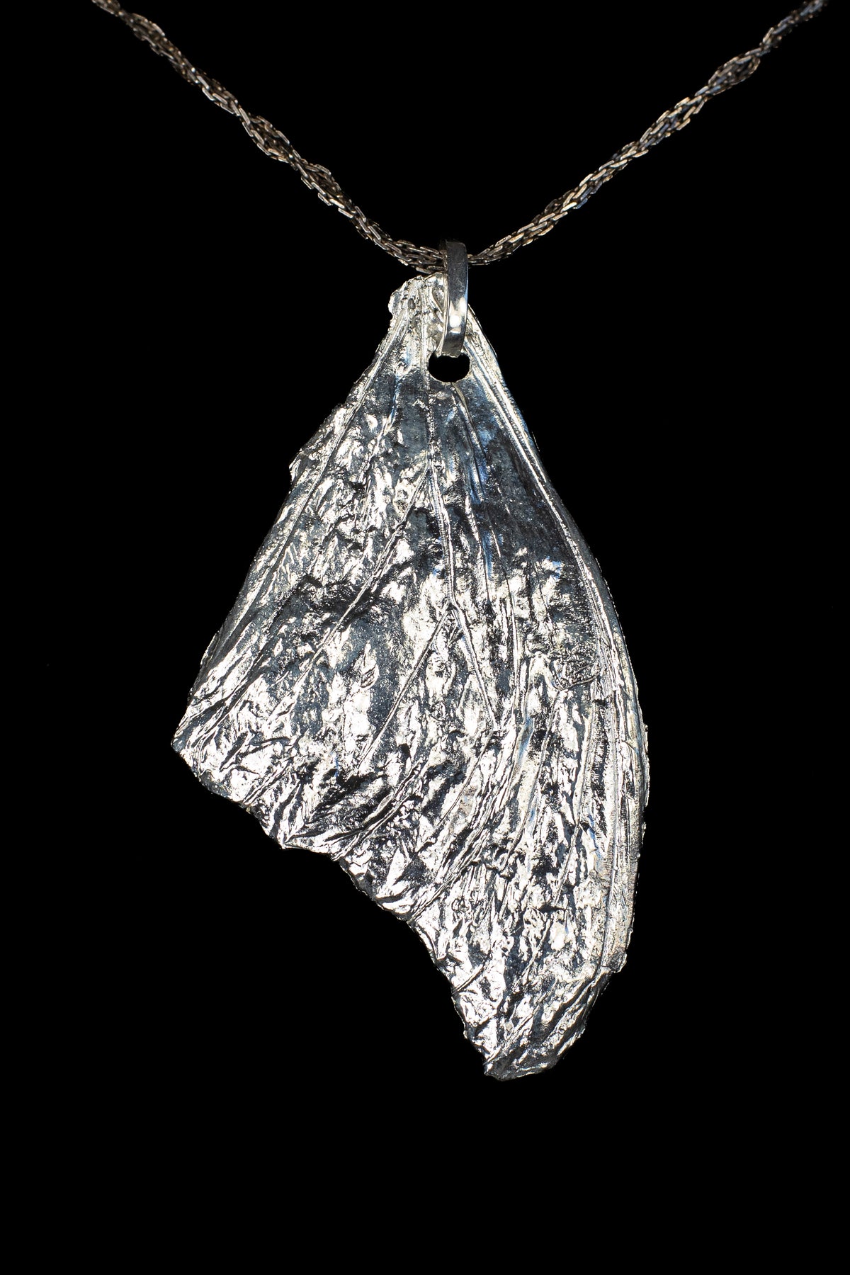 Statement Sized Morpho Wing Fossil Pendant with Liquid Mirror Finish — image 1