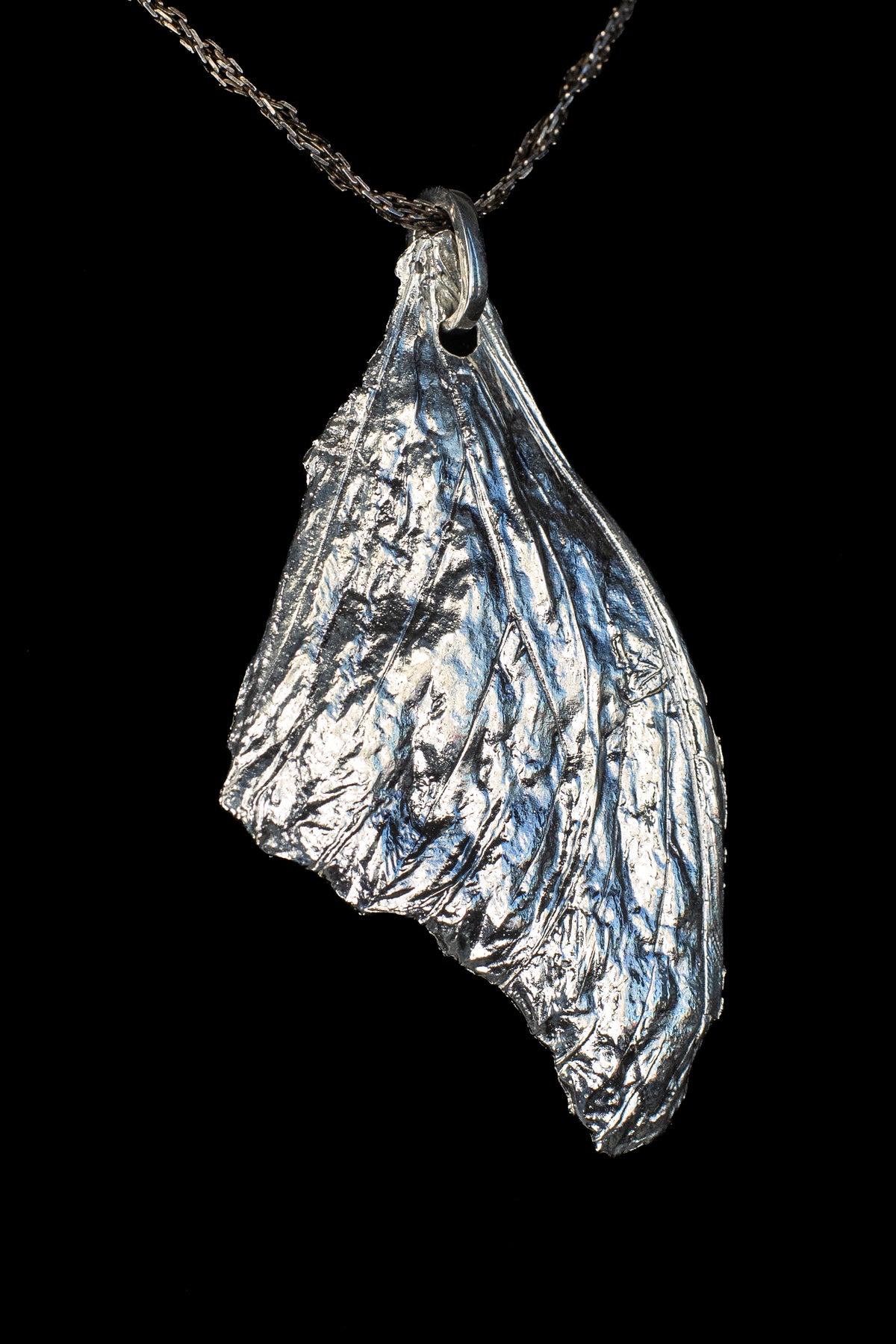 Statement Sized Morpho Wing Fossil Pendant with Liquid Mirror Finish — image 2