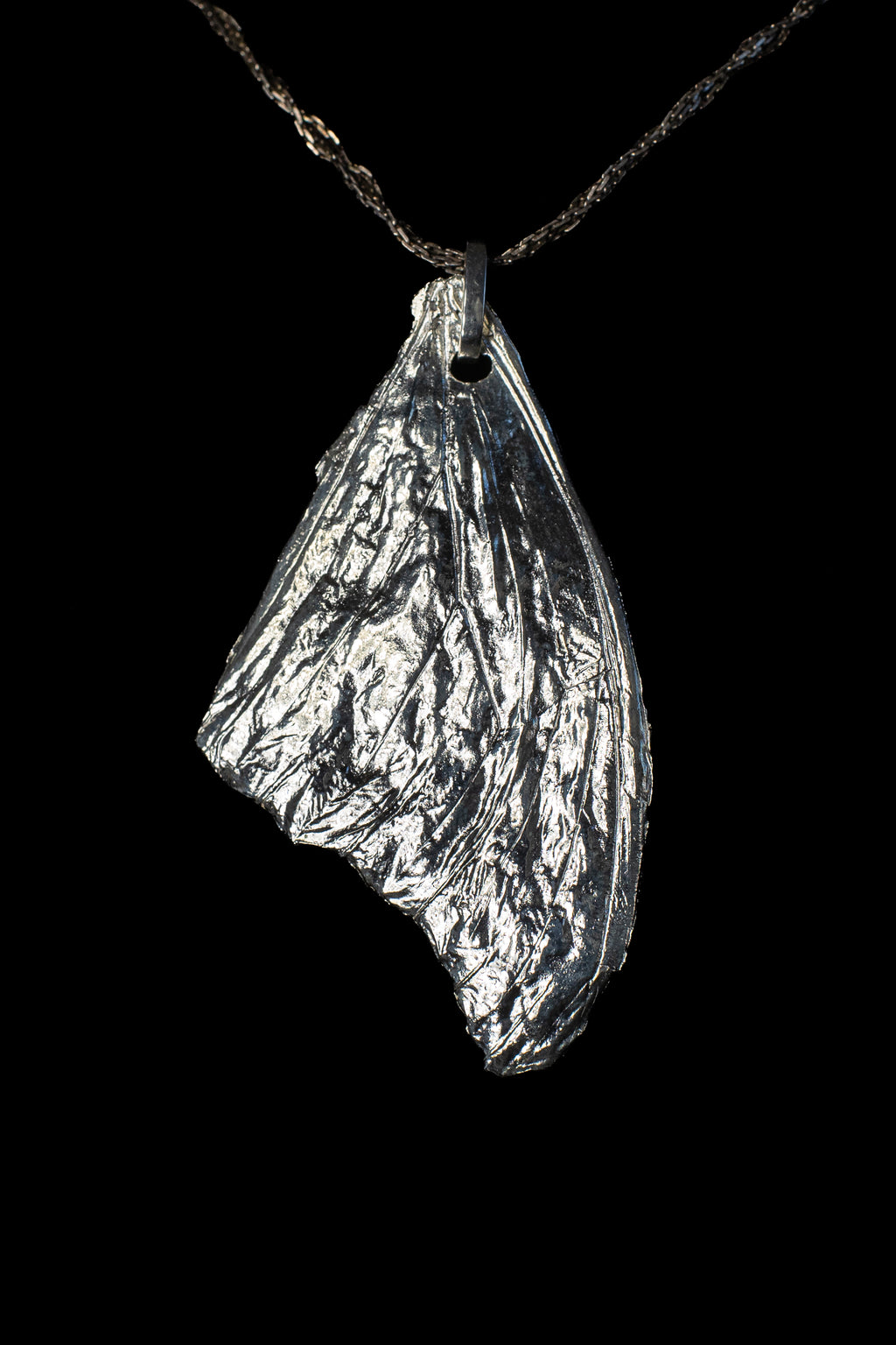 Statement Sized Morpho Wing Fossil Pendant with Liquid Mirror Finish — image 3