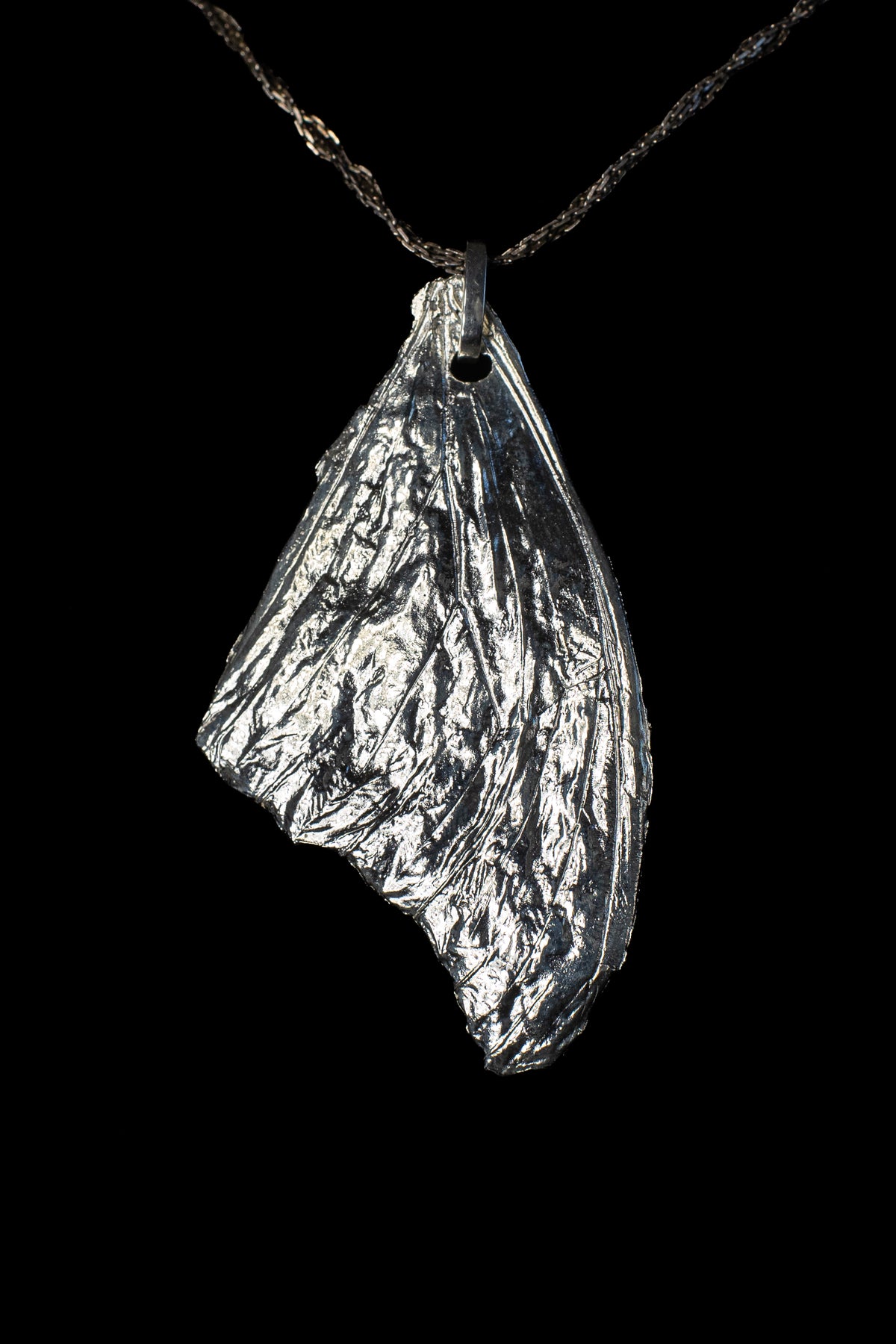 Statement Sized Morpho Wing Fossil Pendant with Liquid Mirror Finish — image 3
