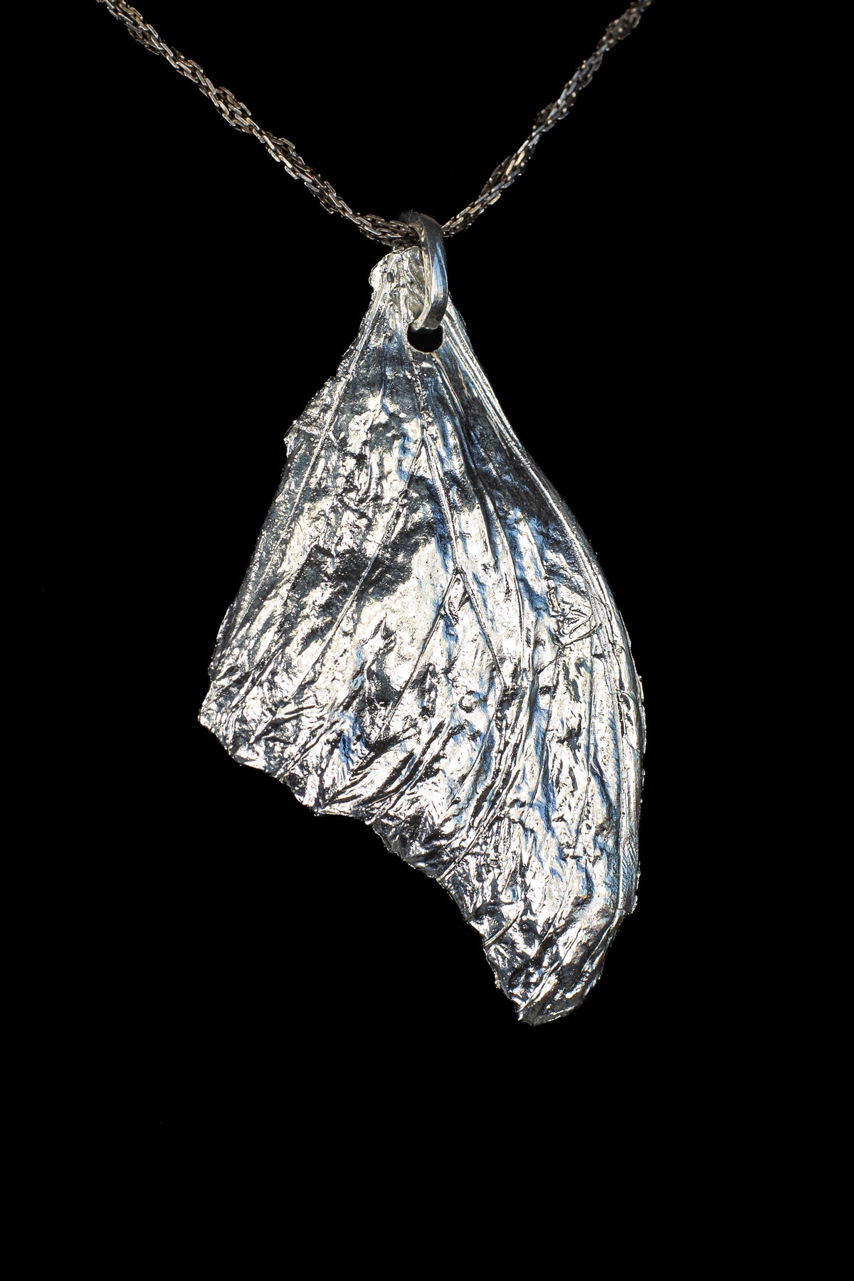 Statement Sized Morpho Wing Fossil Pendant with Liquid Mirror Finish — image 4