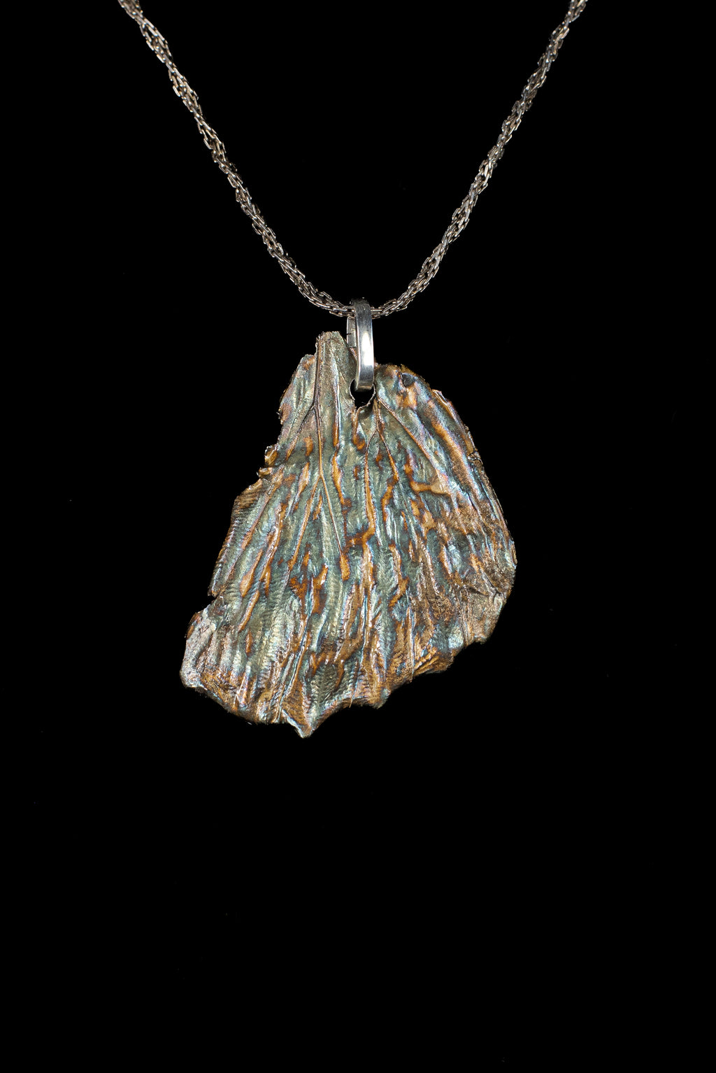 Large Morpho Wing Fossil Pendant with Seafoam Patina — image 1