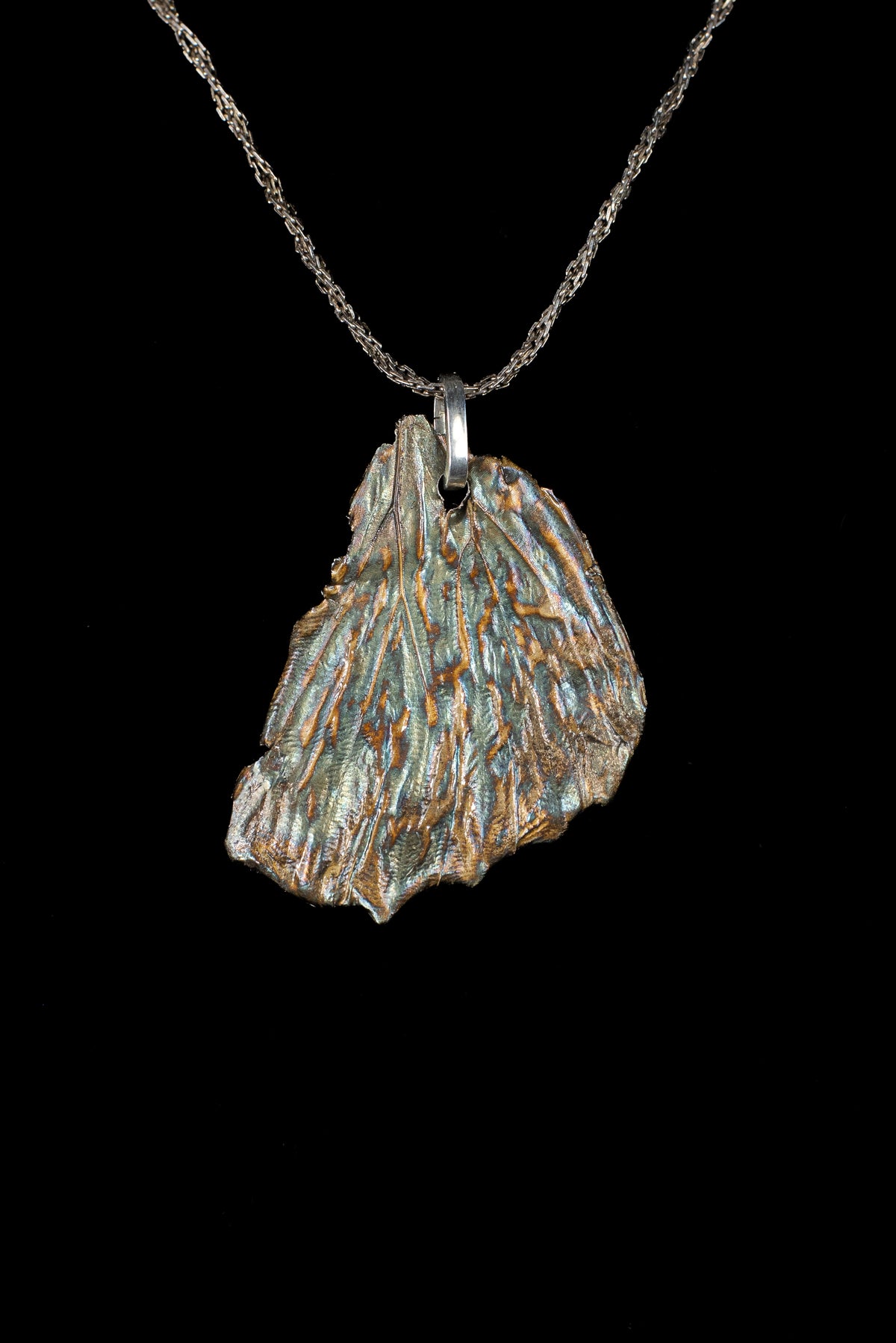 Large Morpho Wing Fossil Pendant with Seafoam Patina — image 1