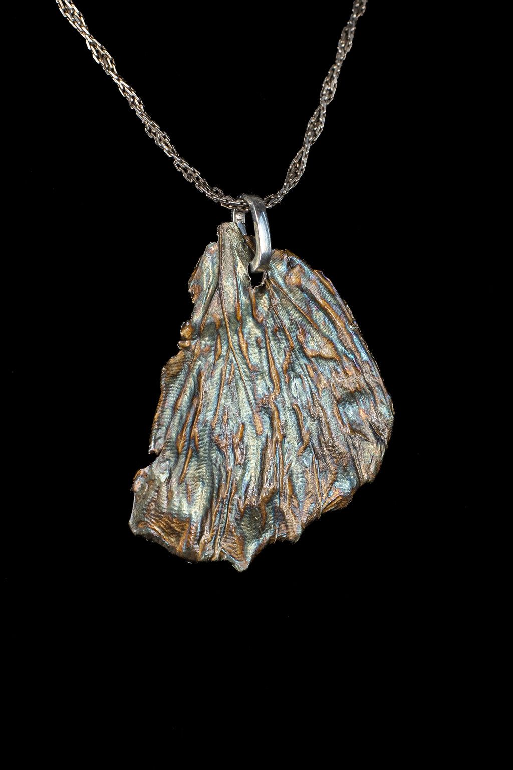 Large Morpho Wing Fossil Pendant with Seafoam Patina — image 2