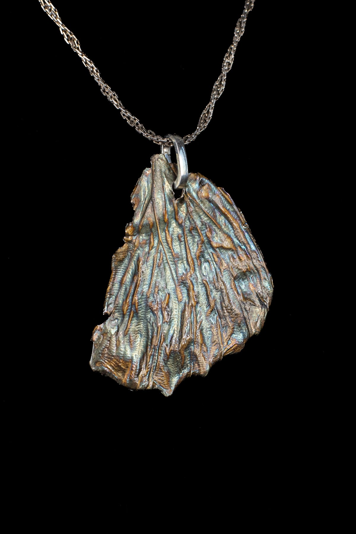 Large Morpho Wing Fossil Pendant with Seafoam Patina — image 2