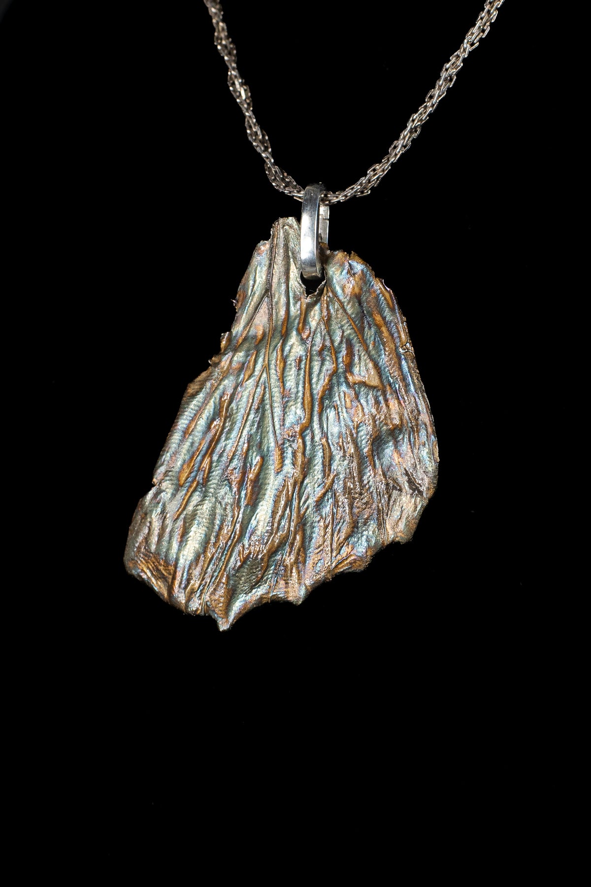 Large Morpho Wing Fossil Pendant with Seafoam Patina — image 3