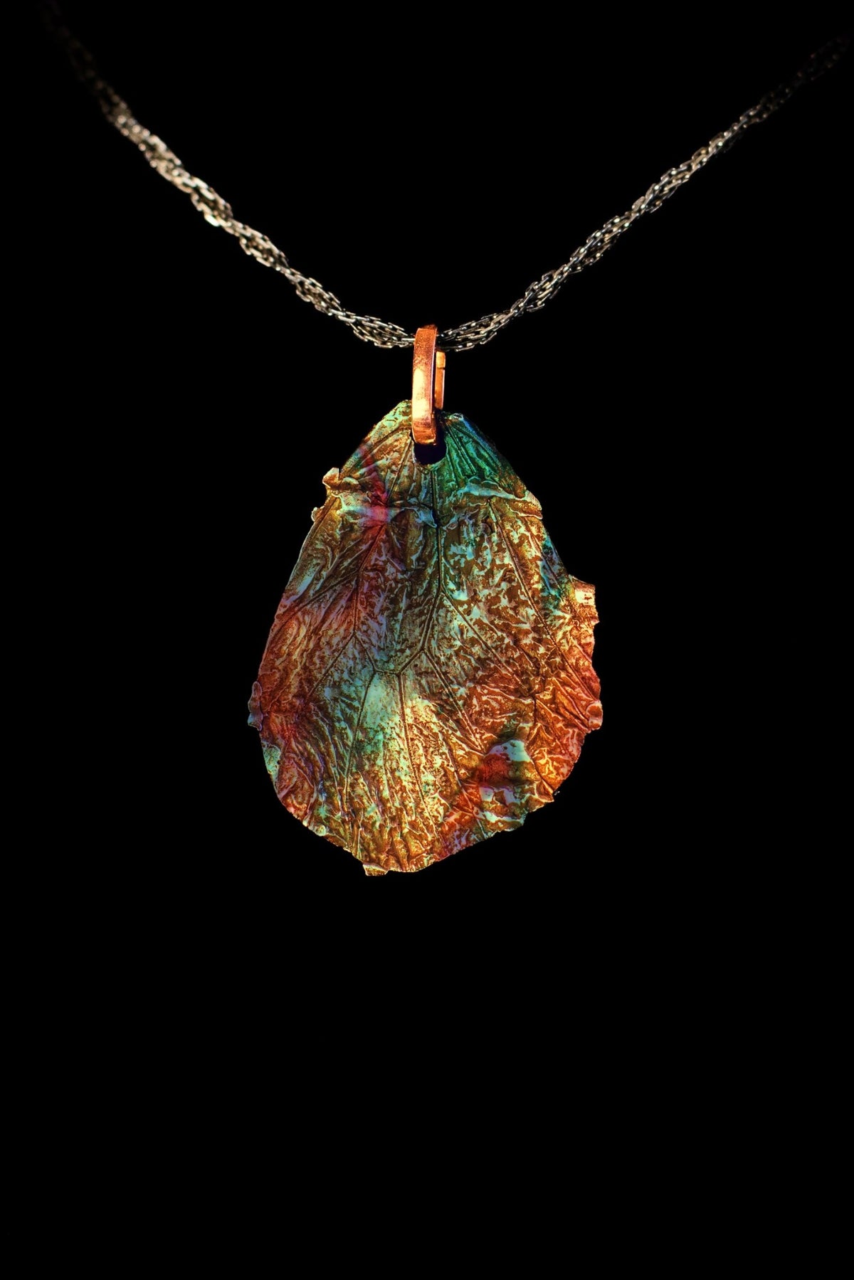 Copper Idea Butterfly Fossil Pendant in Technicolor Flamepainting finish